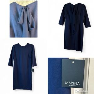 Marina NWT Navy Blue Women's Dress bow neck